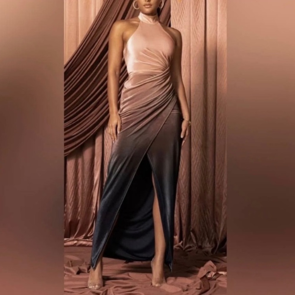 JLUXLABEL Velvet Ombré Halter Dress